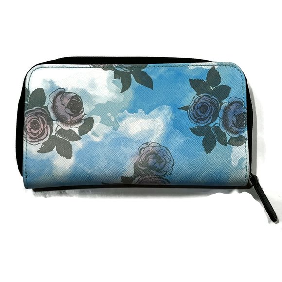 Cinderella Travel Zip Wristlet Wallet Blue Floral - Picture 2 of 4